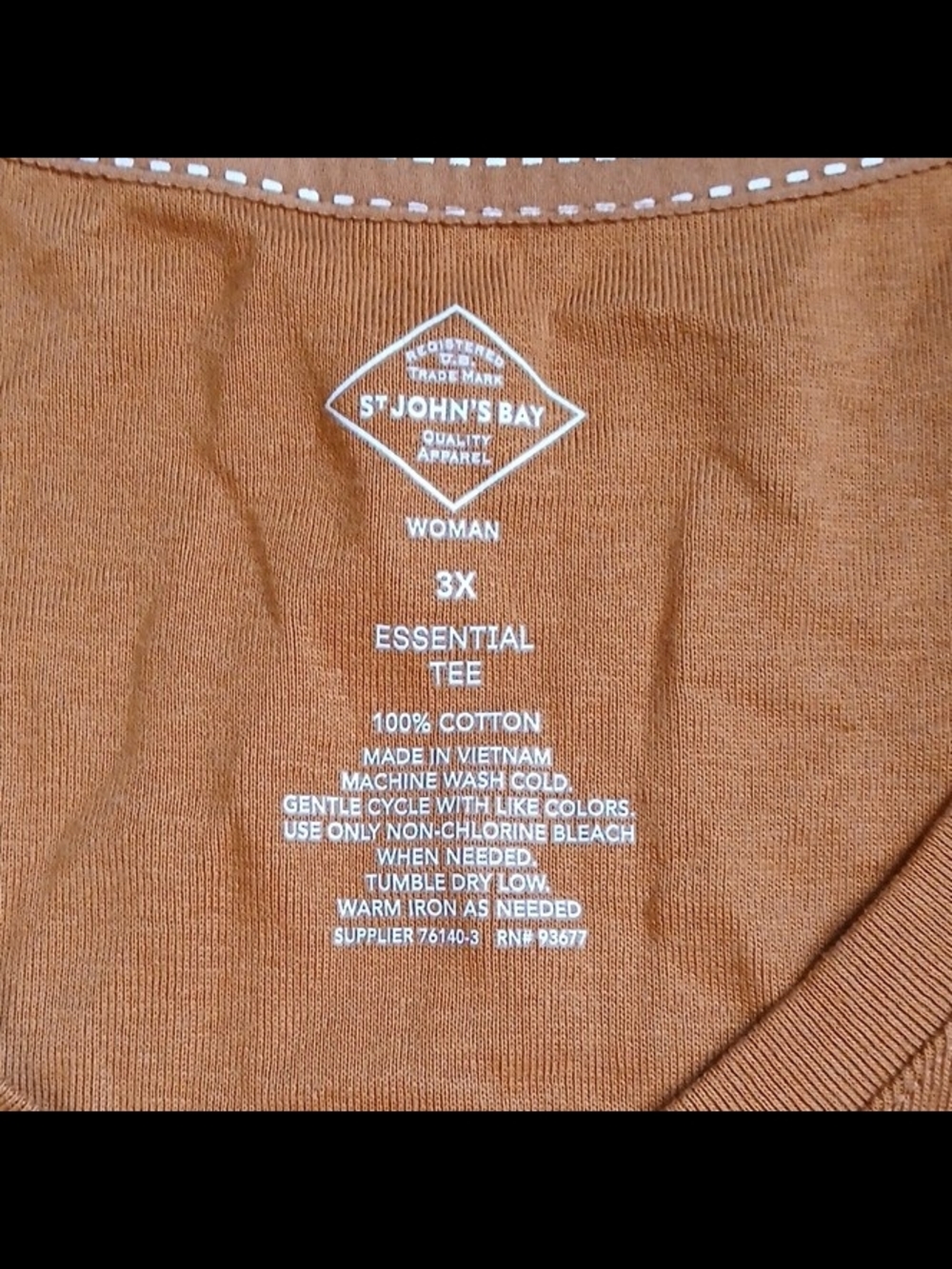 St. John's Bay Women's V-Neck 3/4 Sleeve Top - Rust Brown - Picture 6 of 9